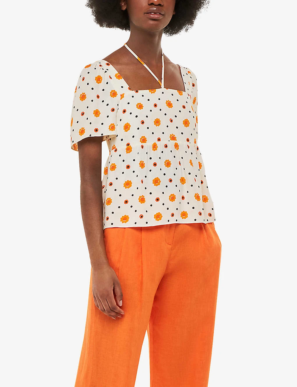 Whistles Flower Diamond Floral-print Tie-detail Woven Top 3 Whistles Flower Diamond Floral-print Tie-detail Woven Top - Image 3