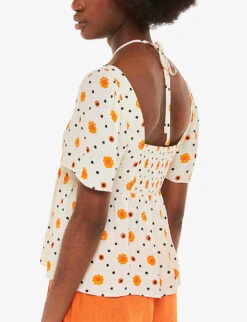 Whistles Flower Diamond Floral-print Tie-detail Woven Top 8 Whistles Flower Diamond Floral-print Tie-detail Woven Top -The Fashion Shop R04179361 CREAM ALT03