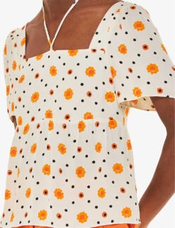Whistles Flower Diamond Floral-print Tie-detail Woven Top 9 Whistles Flower Diamond Floral-print Tie-detail Woven Top -The Fashion Shop R04179361 CREAM ALT04