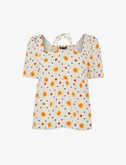 Whistles Flower Diamond Floral-print Tie-detail Woven Top