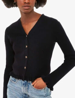 Whistles Frill-hem Cotton And Recycled Polyester-blend Cardigan -The Fashion Shop R04180433 BLACK ALT02