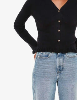 Whistles Frill-hem Cotton And Recycled Polyester-blend Cardigan -The Fashion Shop R04180433 BLACK ALT04