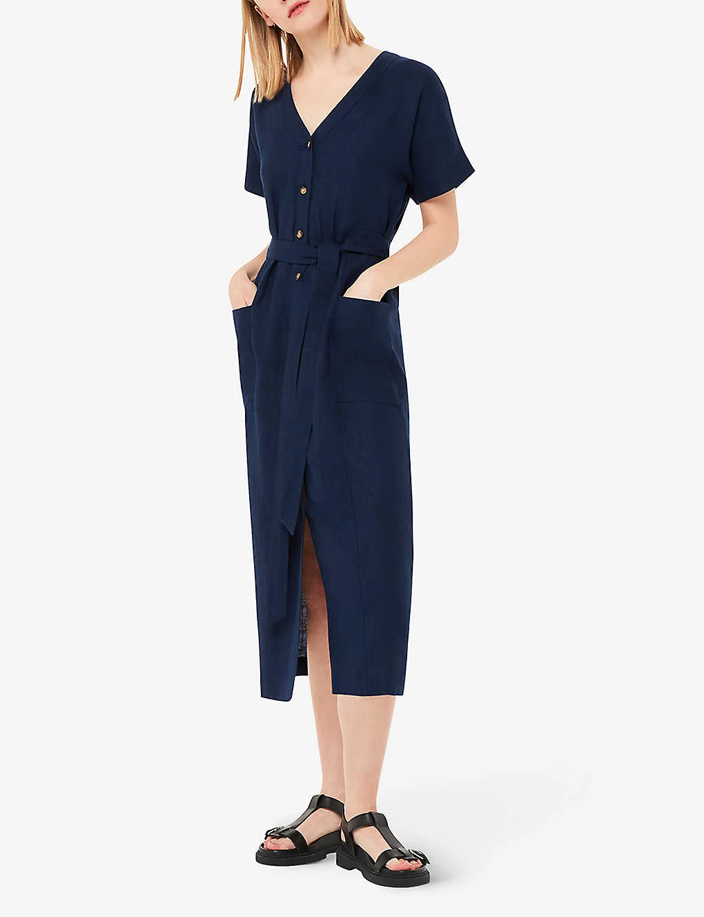Whistles Button-fastened Belted Linen Midi Dress 2 Whistles Button-fastened Belted Linen Midi Dress - Image 2