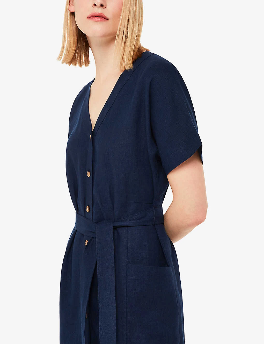 Whistles Button-fastened Belted Linen Midi Dress 3 Whistles Button-fastened Belted Linen Midi Dress - Image 3