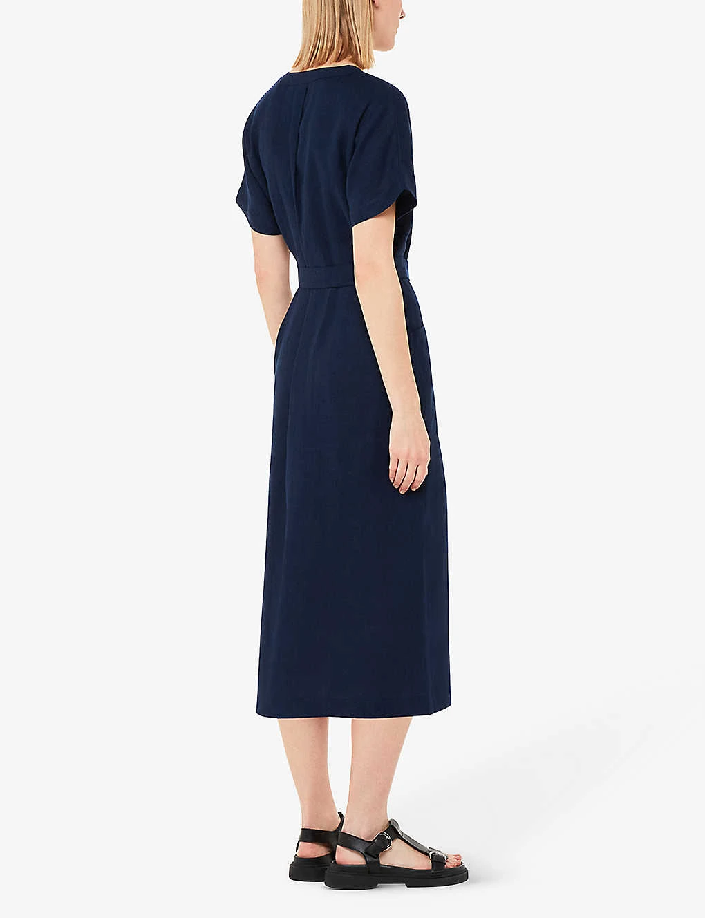 Whistles Button-fastened Belted Linen Midi Dress 4 Whistles Button-fastened Belted Linen Midi Dress - Image 4