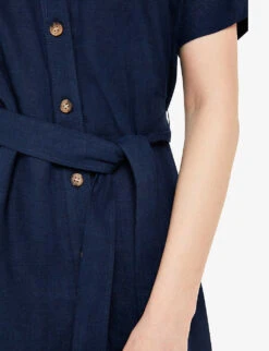 Whistles Button-fastened Belted Linen Midi Dress 9 Whistles Button-fastened Belted Linen Midi Dress -The Fashion Shop R04180434 NAVY ALT04