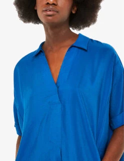 Whistles Melanie V-neck Woven Mini Dress -The Fashion Shop R04181217 BLUE ALT04