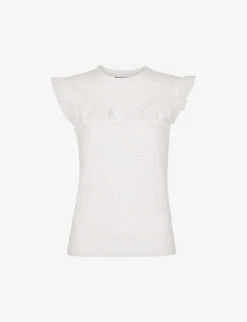 Whistles Frilled-trim Yoke Organic-cotton Tank Top
