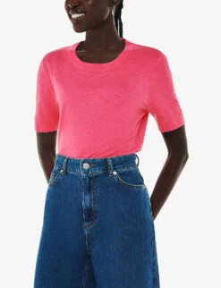 Whistles Double Neckline-trim Relaxed-silhouette Cotton-jersey T-shirt -The Fashion Shop R04184595 BRIGHTPINKFUSCHIA ALT02
