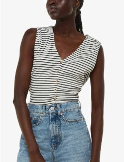 Whistles Stripe-pattern Stretch-cotton Top 7 Whistles Stripe-pattern Stretch-cotton Top -The Fashion Shop R04186337 CREAM ALT02