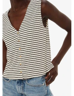 Whistles Stripe-pattern Stretch-cotton Top 9 Whistles Stripe-pattern Stretch-cotton Top -The Fashion Shop R04186337 CREAM ALT04