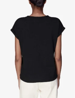 Whistles Willa V-neck Organic-cotton T-shirt -The Fashion Shop R04187560 BLACK ALT03