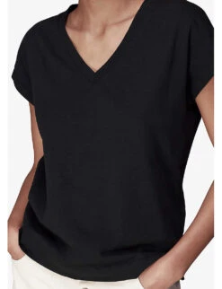Whistles Willa V-neck Organic-cotton T-shirt -The Fashion Shop R04187560 BLACK ALT04