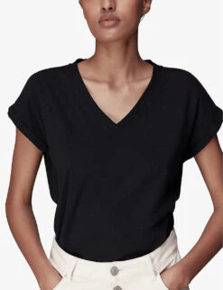 Whistles Willa V-neck Organic-cotton T-shirt -The Fashion Shop R04187560 BLACK ALT05