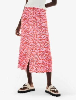 Whistles Blurred-stroke Print A-line Recycled Viscose-blend Midi Skirt -The Fashion Shop R04188051 MULTICOLOURED ALT02