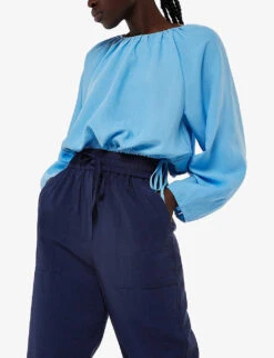 Whistles Nicola Carrot-leg High-rise LENZING™ Viscose-blend Trousers 9 Whistles Nicola Carrot-leg High-rise LENZING™ Viscose-blend Trousers -The Fashion Shop R04188053 NAVY ALT04