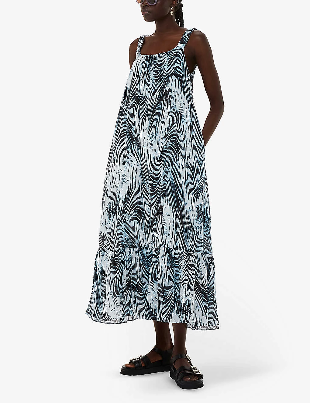 Whistles Rhea Tiger-print Tiered-hem Cotton Midi Dress 2 Whistles Rhea Tiger-print Tiered-hem Cotton Midi Dress - Image 2