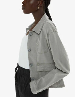 Whistles Marie Long-sleeve Regular-fit Cotton Jacket -The Fashion Shop R04189287 KHAKIOLIVE ALT02