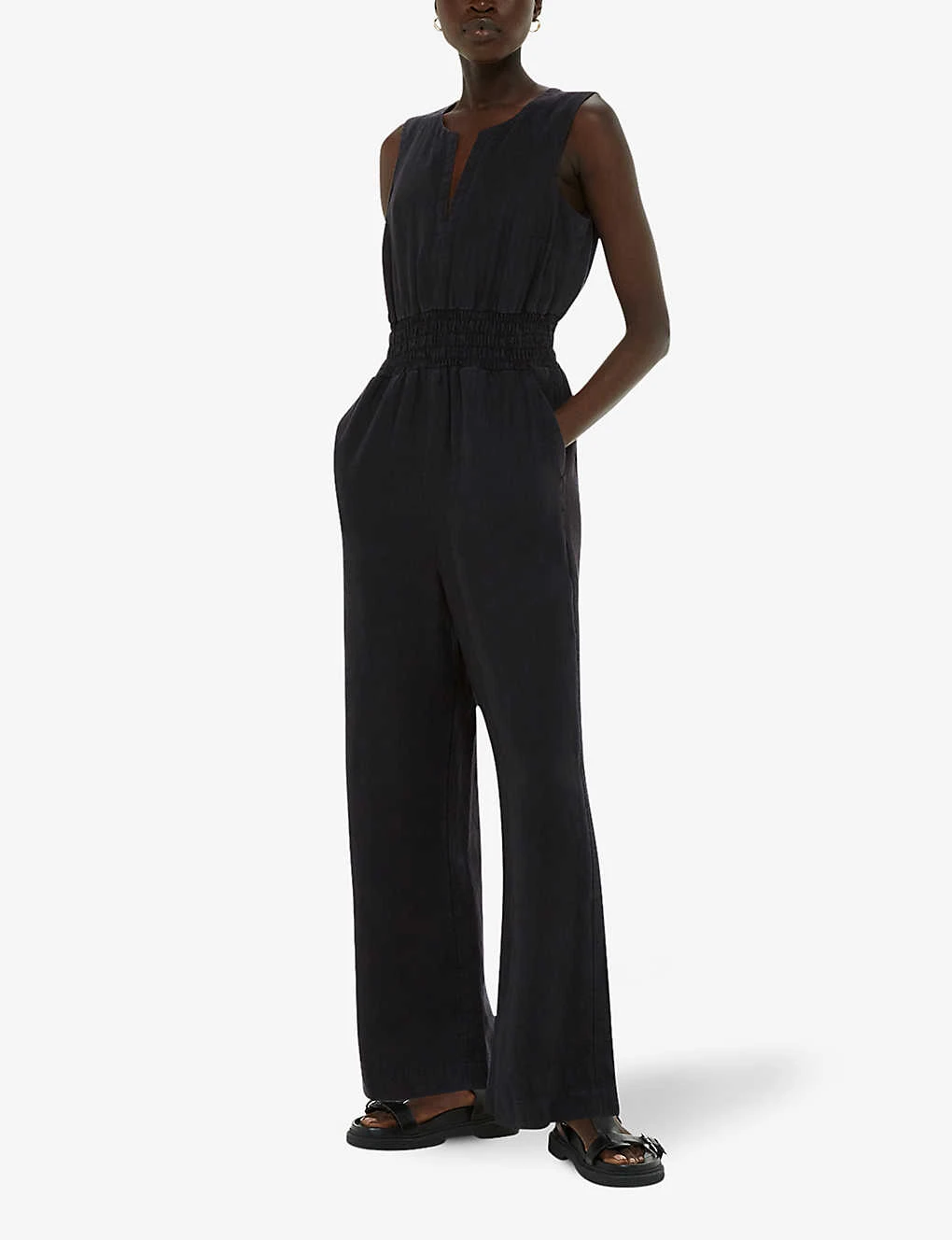 Whistles Danny Shirred-waist Sleeveless Linen Jumpsuit 2 Whistles Danny Shirred-waist Sleeveless Linen Jumpsuit - Image 2