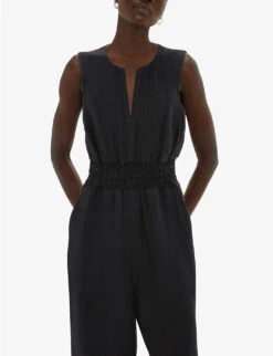 Whistles Danny Shirred-waist Sleeveless Linen Jumpsuit 7 Whistles Danny Shirred-waist Sleeveless Linen Jumpsuit -The Fashion Shop R04190959 BLACK ALT02