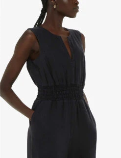 Whistles Danny Shirred-waist Sleeveless Linen Jumpsuit 9 Whistles Danny Shirred-waist Sleeveless Linen Jumpsuit -The Fashion Shop R04190959 BLACK ALT04