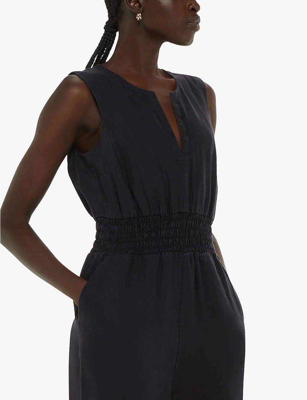 Whistles Danny Shirred-waist Sleeveless Linen Jumpsuit 5 Whistles Danny Shirred-waist Sleeveless Linen Jumpsuit - Image 5