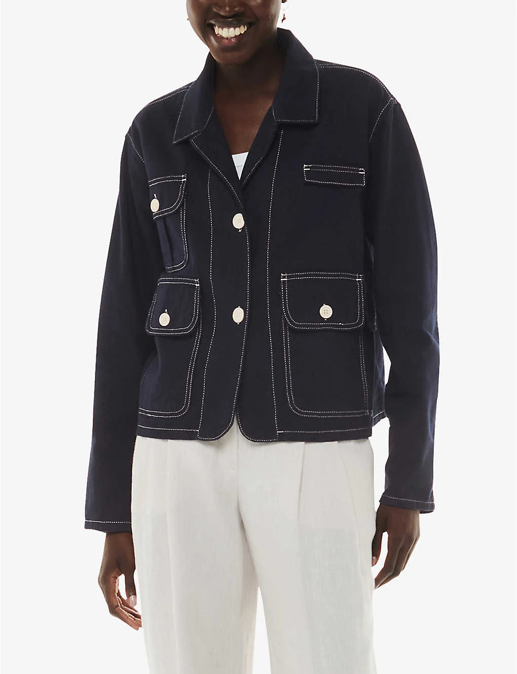 Whistles Cassie Cargo-pocket Relaxed-fit Cotton Jacket 3 Whistles Cassie Cargo-pocket Relaxed-fit Cotton Jacket - Image 3