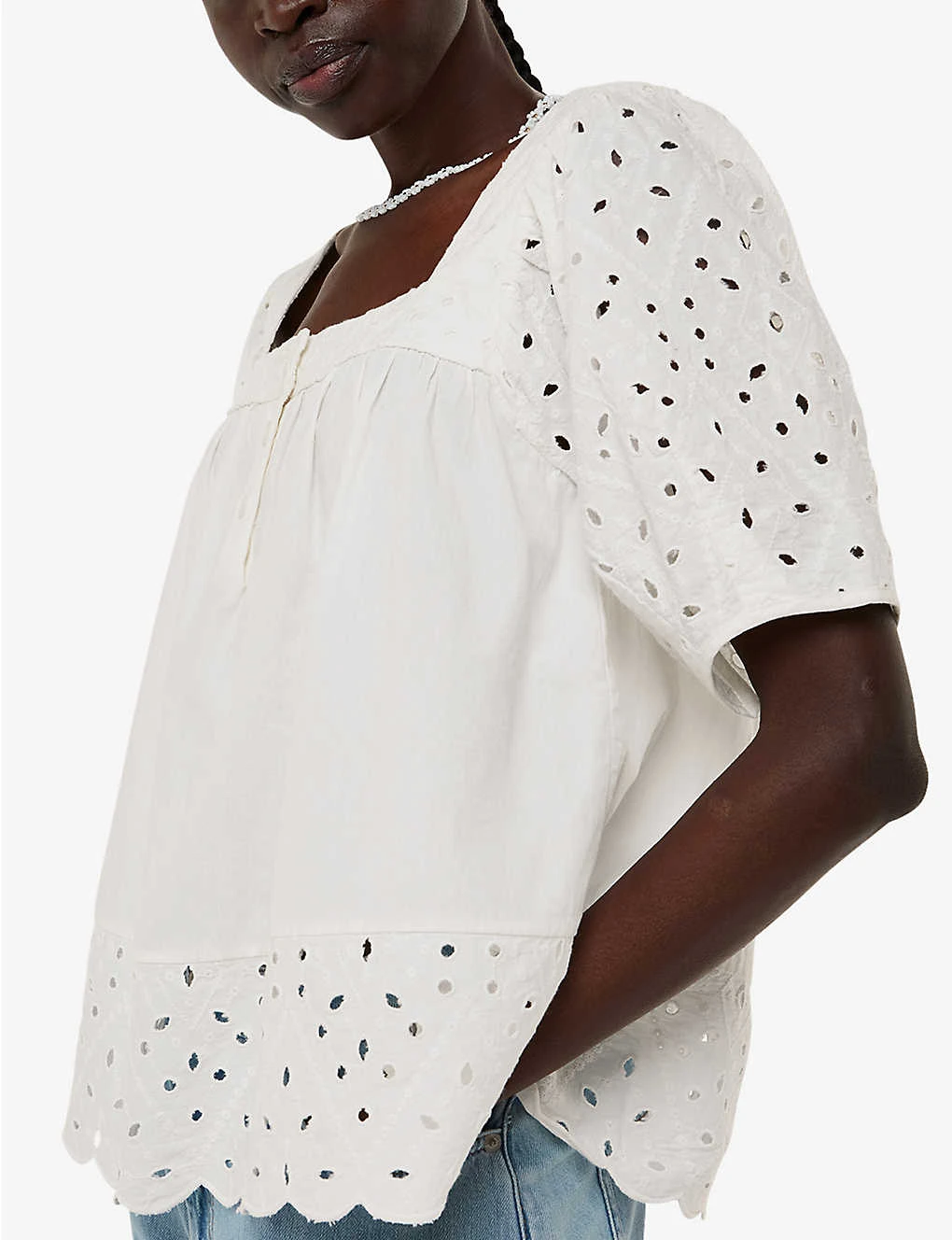 Whistles Tera Broderie-detail Square-neck Cotton Blouse 3 Whistles Tera Broderie-detail Square-neck Cotton Blouse - Image 3