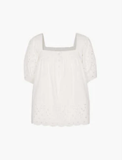 Whistles Tera Broderie-detail Square-neck Cotton Blouse