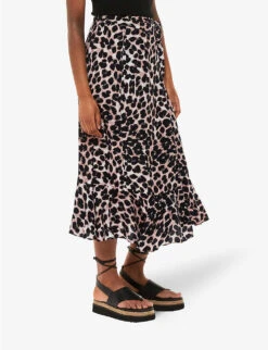 Whistles Leopard-print Tiered-hem Woven Wrap Midi Skirt -The Fashion Shop R04191934 MULTICOLOURED ALT02