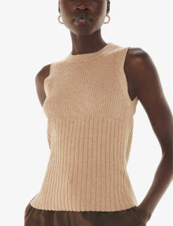 Whistles Ribbed Thick-neck Cropped Cotton-blend Top 7 Whistles Ribbed Thick-neck Cropped Cotton-blend Top -The Fashion Shop R04192522 TAN ALT02