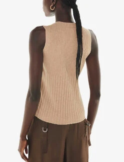 Whistles Ribbed Thick-neck Cropped Cotton-blend Top 8 Whistles Ribbed Thick-neck Cropped Cotton-blend Top -The Fashion Shop R04192522 TAN ALT03