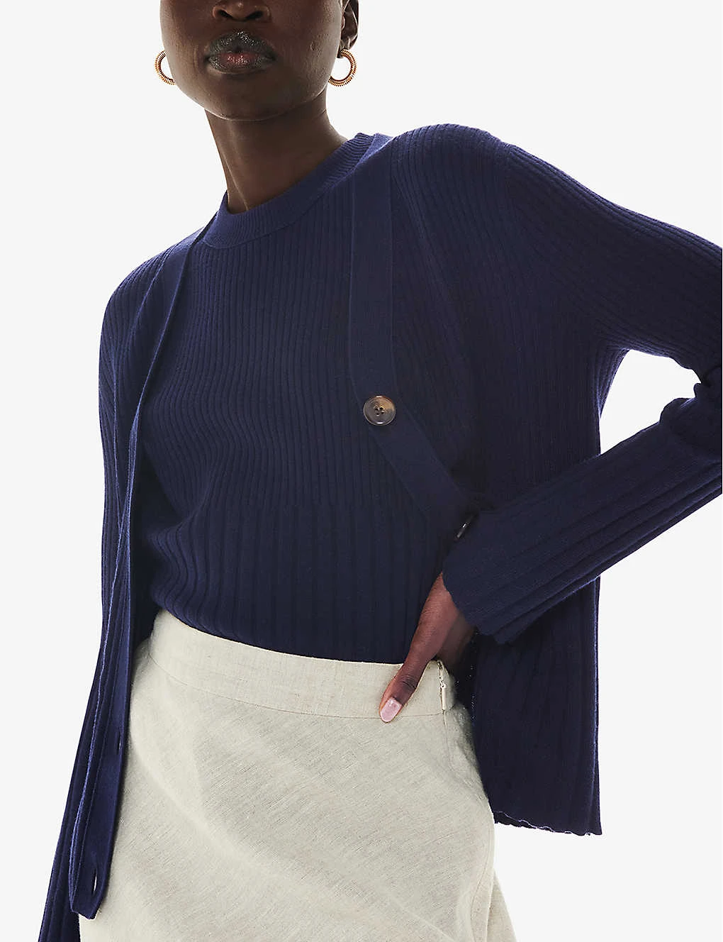 Whistles Button-down Long-sleeve Ribbed Knitted Cardigan 3 Whistles Button-down Long-sleeve Ribbed Knitted Cardigan - Image 3