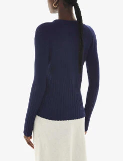 Whistles Button-down Long-sleeve Ribbed Knitted Cardigan 8 Whistles Button-down Long-sleeve Ribbed Knitted Cardigan -The Fashion Shop R04192523 NAVY ALT03