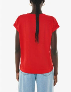Whistles Willa V-neck Cap-sleeve Organic-cotton T-shirt 6 Whistles Willa V-neck Cap-sleeve Organic-cotton T-shirt -The Fashion Shop R04192526 RED ALT03