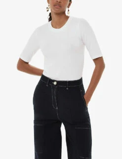 Whistles Essential Crew-neck Ribbed Stretch-woven T-shirt 7 Whistles Essential Crew-neck Ribbed Stretch-woven T-shirt -The Fashion Shop R04192527 WHITE ALT02