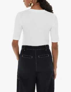 Whistles Essential Crew-neck Ribbed Stretch-woven T-shirt 8 Whistles Essential Crew-neck Ribbed Stretch-woven T-shirt -The Fashion Shop R04192527 WHITE ALT03