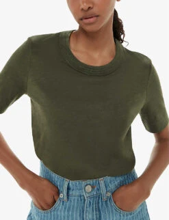 Whistles Rosa Double-trim Regular-fit Cotton T-shirt 7 Whistles Rosa Double-trim Regular-fit Cotton T-shirt -The Fashion Shop R04192528 KHAKIOLIVE ALT02