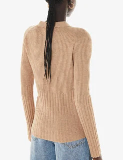 Whistles Button-down Long-sleeve Cotton-blend Ribbed Cardigan 8 Whistles Button-down Long-sleeve Cotton-blend Ribbed Cardigan -The Fashion Shop R04194651 TAN ALT03