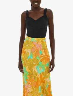Whistles Palm Floral-print Button-embellished Woven Midi Skirt 7 Whistles Palm Floral-print Button-embellished Woven Midi Skirt -The Fashion Shop R04195944 MULTICOLOURED ALT02