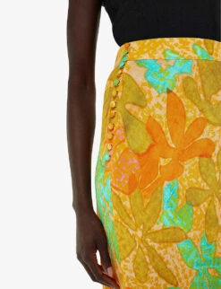 Whistles Palm Floral-print Button-embellished Woven Midi Skirt 9 Whistles Palm Floral-print Button-embellished Woven Midi Skirt -The Fashion Shop R04195944 MULTICOLOURED ALT04