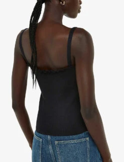 Whistles Frill-trim Ribbed-finish Cotton-blend Vest -The Fashion Shop R04196274 BLACK ALT03