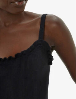 Whistles Frill-trim Ribbed-finish Cotton-blend Vest -The Fashion Shop R04196274 BLACK ALT04