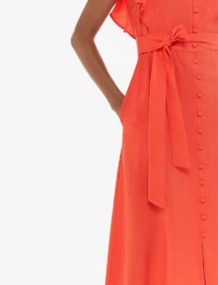 Whistles Sophie Frill-sleeve Button-down Woven Midi Dress -The Fashion Shop R04196284 RED ALT04