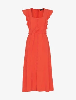 Whistles Sophie Frill-sleeve Button-down Woven Midi Dress