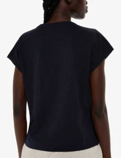 Whistles Aubrie Button-through V-neck Cotton Top 8 Whistles Aubrie Button-through V-neck Cotton Top -The Fashion Shop R04199556 NAVY ALT03