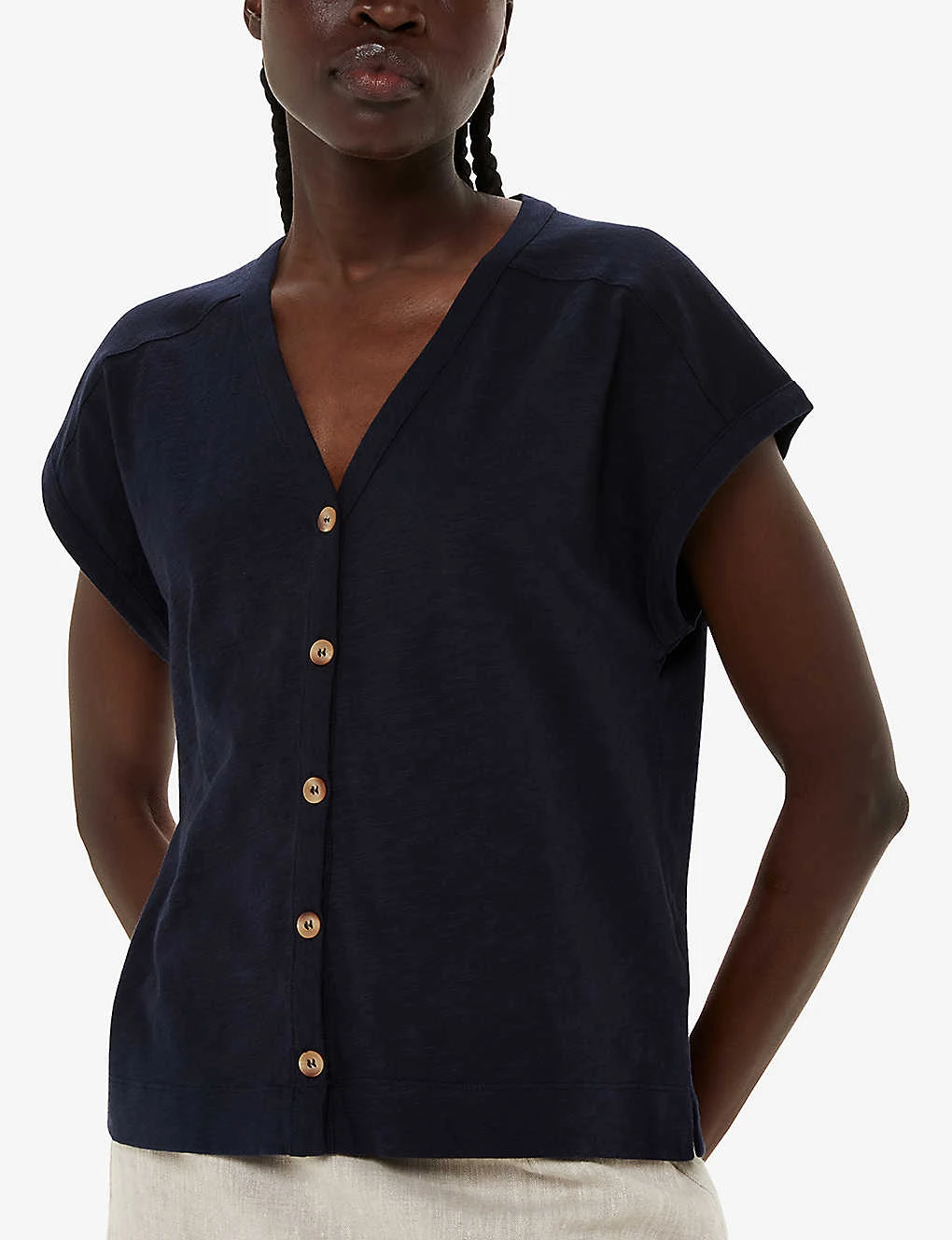 Whistles Aubrie Button-through V-neck Cotton Top 5 Whistles Aubrie Button-through V-neck Cotton Top - Image 5