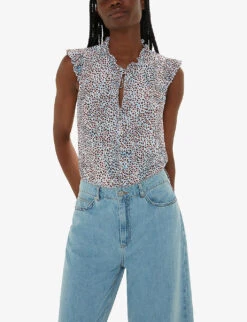 Whistles Graphic-print Ruffle-trim Woven Blouse -The Fashion Shop R04200088 MULTICOLOURED ALT02