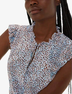 Whistles Graphic-print Ruffle-trim Woven Blouse -The Fashion Shop R04200088 MULTICOLOURED ALT04