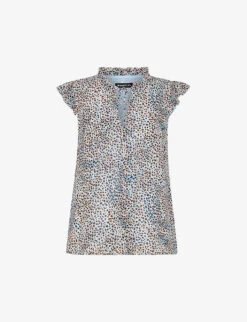 Whistles Graphic-print Ruffle-trim Woven Blouse